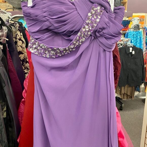 Purple Sz. 8 One Shoulder Beaded Long Dress - Picture 4 of 12